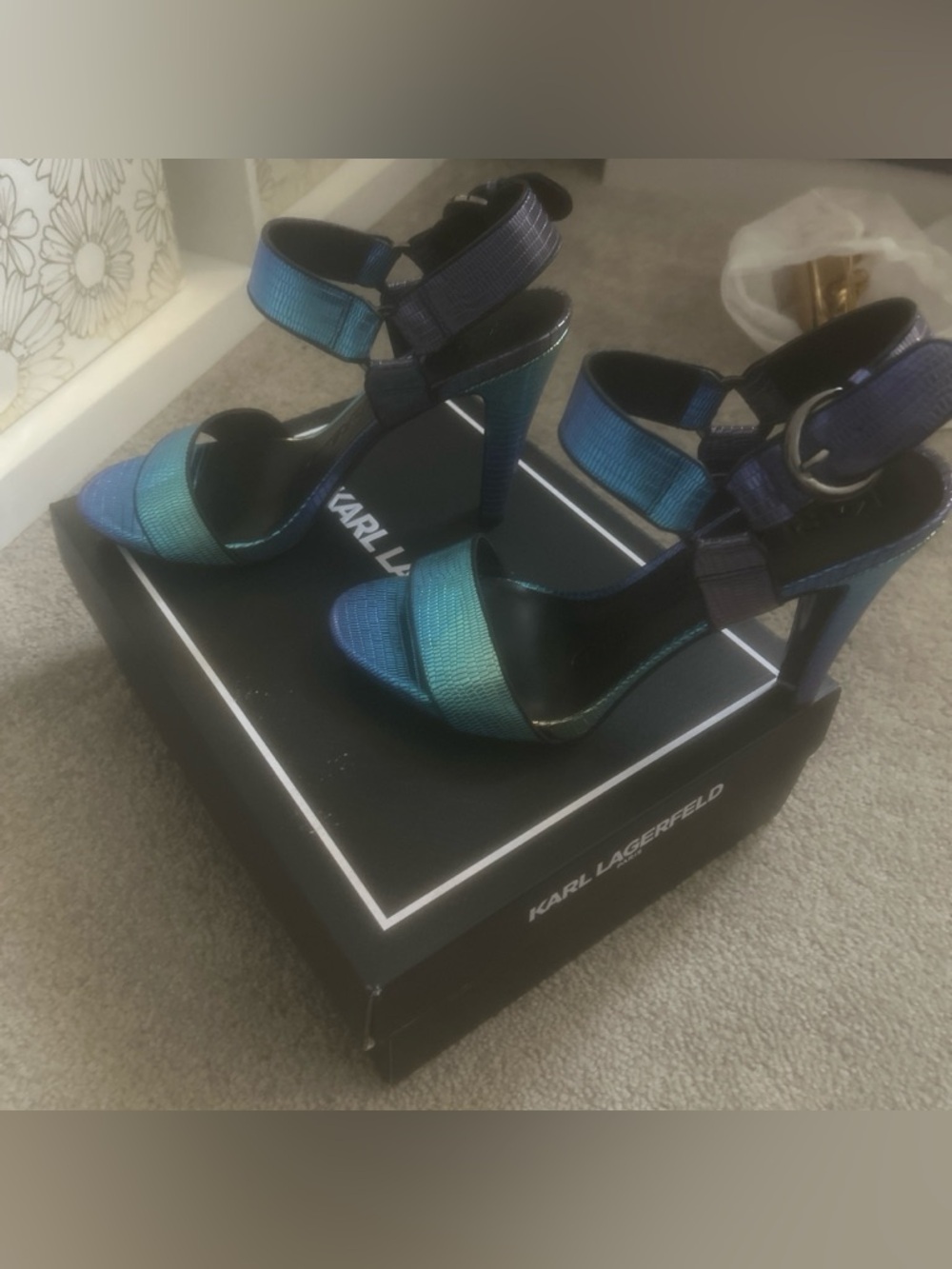 Karl Lagerfeld Teal-to-Blue Ombre Strappy High Heel Sandals